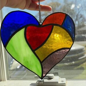 Handcrafted Multicolor Stained Glass Heart Suncatcher